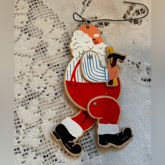 3 vintage wooden small ornaments Santa, cuckoo clock, rocking horse - Picture 2 of 6